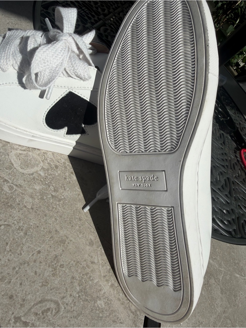 Kate Spade Women’s White Leather Sneakers with Black Spade Accent - Picture 4 of 5